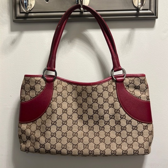 Gucci Handbags - Gucci Purse with Deep red leather trim